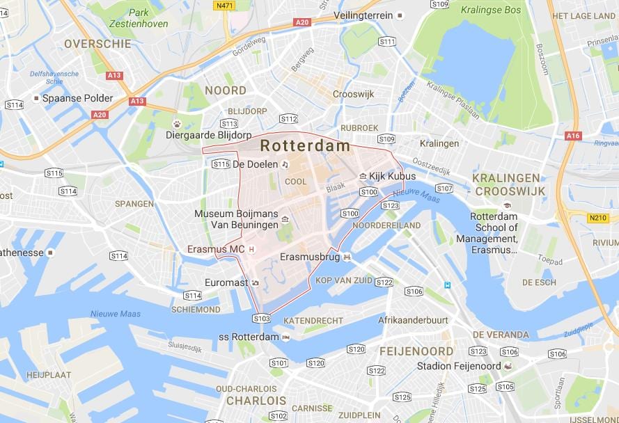 Kart over parken og ri Rotterdam 